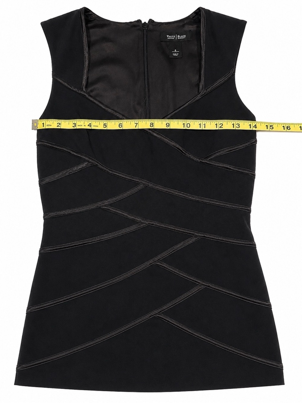 White House Black Market Black Sheath Cocktail Dress Size 6 Faux Leather Trim - Picture 4 of 5